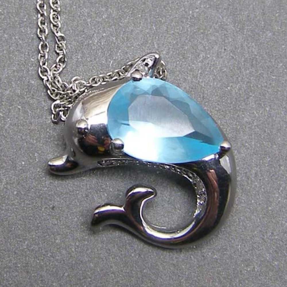 Sterling Blue Topaz  Dolphin Necklace